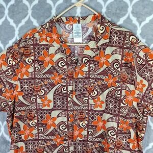 Disney Parks Tiki Hawaiian Shirt Men Size XL Brown Tropical Moana Aloha